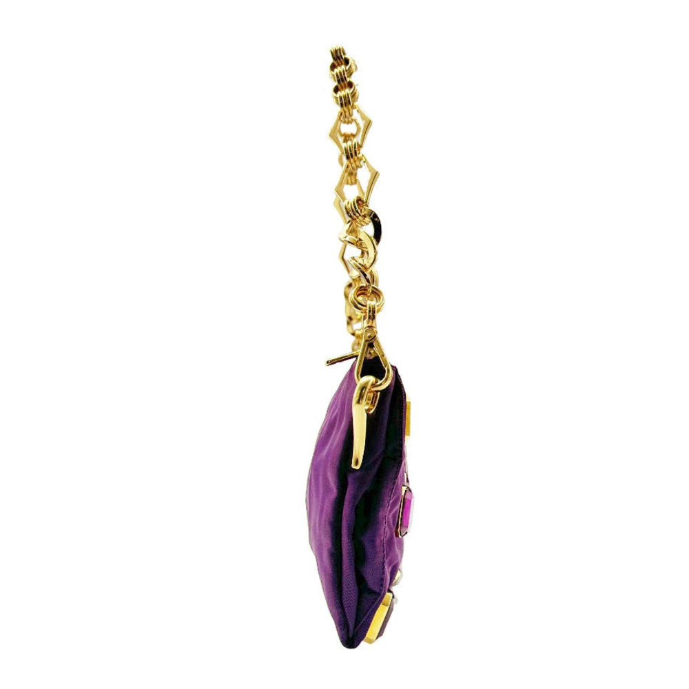 Prada Metal Shoulder Gold Embellished Bag Purple Rhinestone Gold Purple